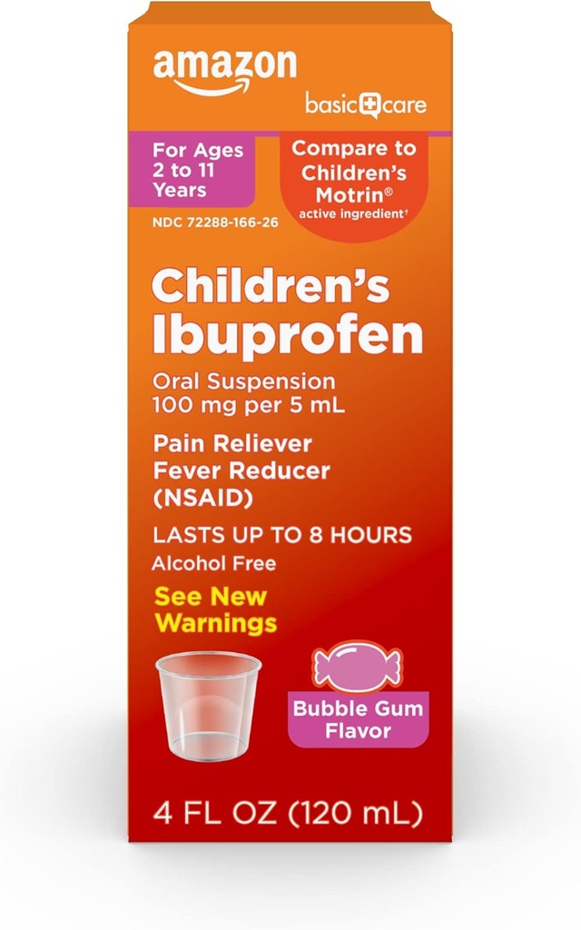 Osnovna nega otrok je Ibuprofen peroralna suspenzija, 100mg, Bubblegum, 4 fl oz (Pack z 1)