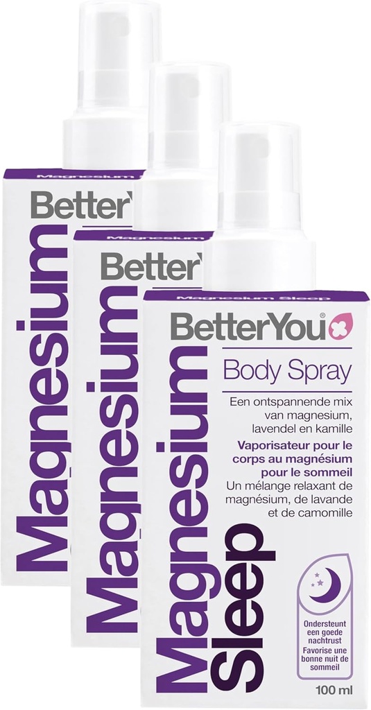 BetterYou Magnezij Muscle Body Spray - Sprostitev Topical Magnezij in eterično olje Spray - Sivka in kamilica - Spodbuja boljši spanec - 3,38 oz (Pack of 3)