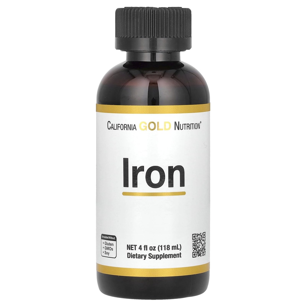California Gold Nutrition Železo, kot železov bisglicinat Chelate in Rumeni dok koren, 4 fl oz (118 ml)