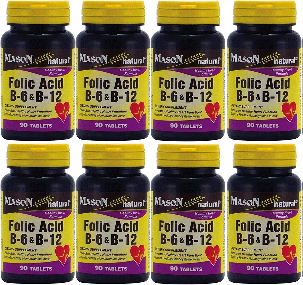 Mason Vitamini Folna kislina B-6 in B12 Heart Health Formula 90 Tablete v plastenki po 8 skupaj 720 tablet