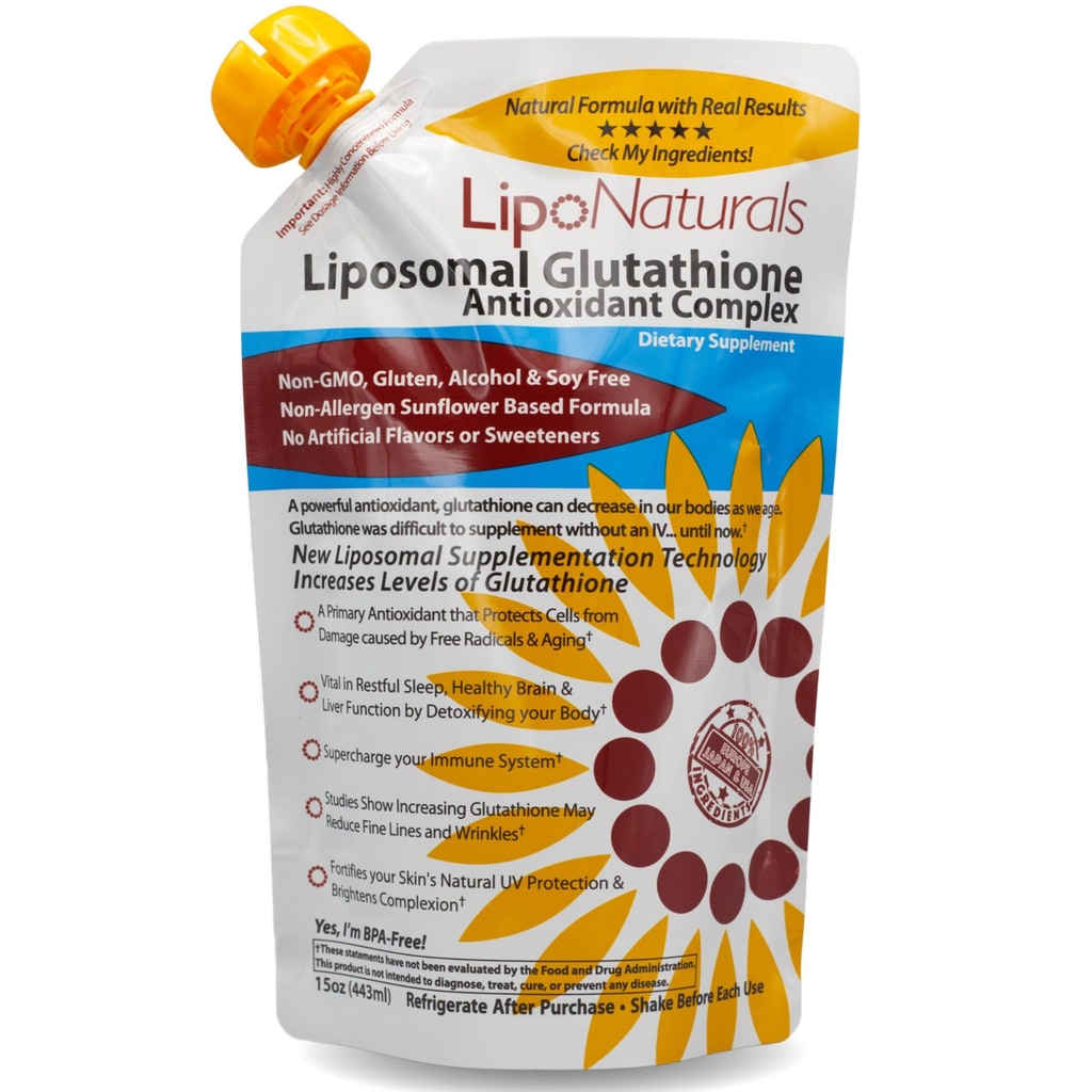Lipo Naturals Liposomal Glutatione Complex Liquid (30 odmerkov) - Naravna Formula Immuniteta + Jetra Zdravje + Podpora proti staranju z vitaminom C - Vegan, Kitajska-free (15oz / 443ml)