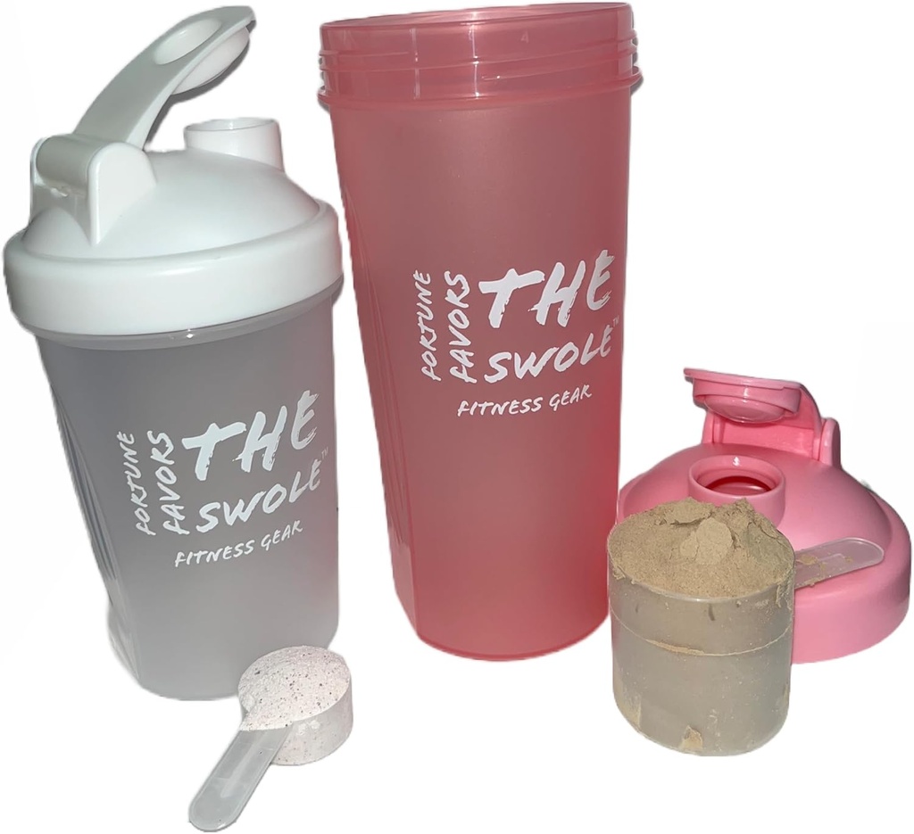 Steklenica s stresalnikom [2 pakiranji] za stresanje beljakovin, pre-workout in post-workout. Ena 24-unča/ena 14-unka. Razvrščene barve. (Pink/Clear)
