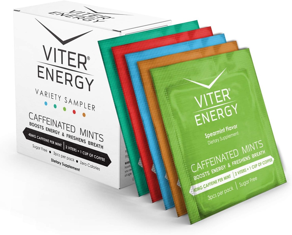 Viter Energy Kofeinirane mete 40mg Kofein, B Vitamini, brez sladkorja. (Variety, 3kos, 5 Pack)