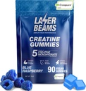 Kreatin Monohidrat Gumiji za ženske & moške- 5g Creapur Kreatin na strežbo - Vegan, Blue Raspberry Flavor - povečanje mišične moči, vzdržljivost, okrevanje in duševno fokus (90 Gummies)