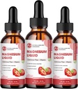 (3 pakiranja) Magnezij Glicinat Tekoče kapljice, visoka absorpcija Magnezij Tekočine z bromelainom, Vitamin B6 C D, Magnezij dodatek za otroke in odrasle, Noč in podpora mišic, Jagodna aroma