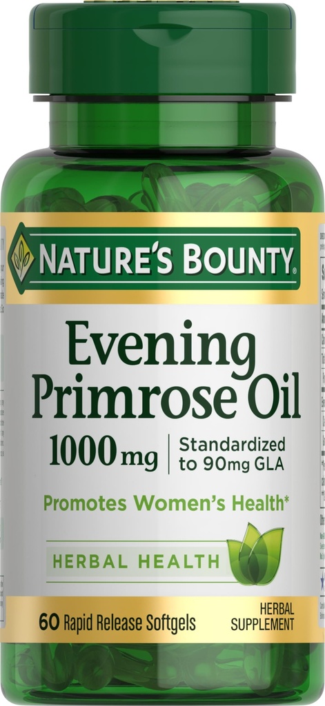 Narava Bounty Primrose Oil 1000mg, Spodbuja zdravje žensk, Zeliščni dodatek, Gluten brezplačno, 60 Hitro sprostitev Mehčalci