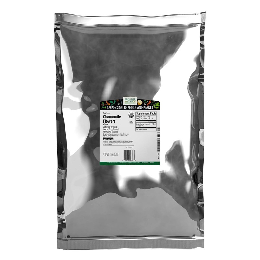 Frontier Co-op Organic Cela Kamilica Cvetje, Košir, Bulk Herb - Posušena Kamilica Cvetje za čaj, Naravna nego kože recepti in več 