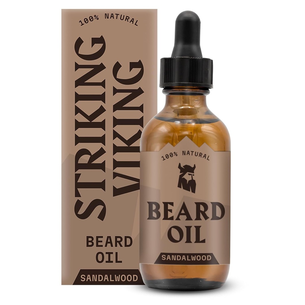 Brisanje Viking Sandalwood Beard olje za moške - 2 Fl Oz, Sandalwood Scent - Natural Hydrating & Mehčanje Beard Care z argan, Jojoba, Almond & Tea drevo - Nemastna, hitro absorbira Formula