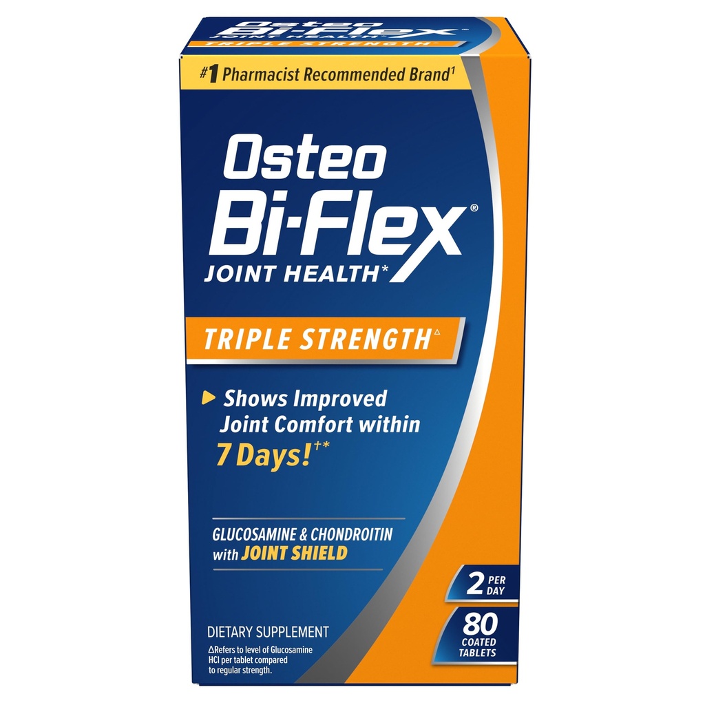 Osteo Bi-Flex Trojna moč, glukozamin Chondroitin z vitaminom C Skupni zdravstveni dodatek, Obložene tablete, 80 Število