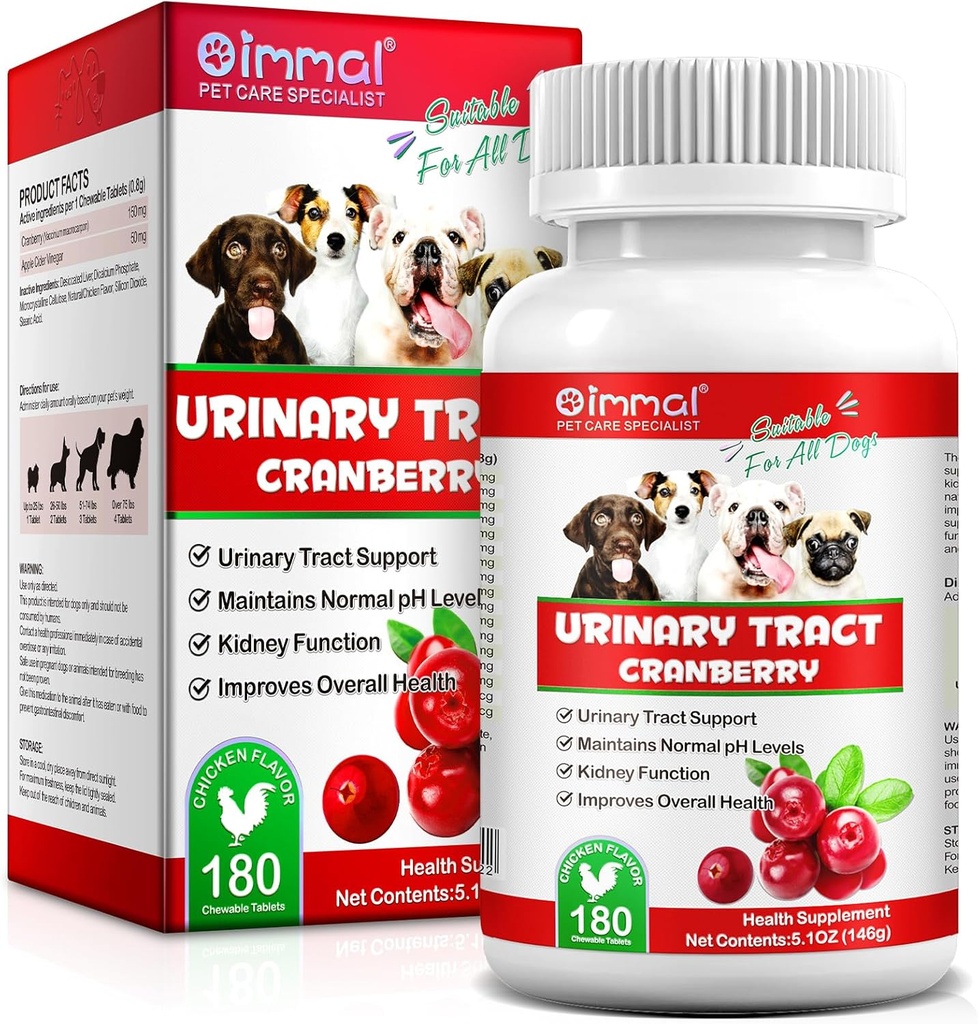 Brusnice za pse - 180 Cranberry Dopolnilna tabela za pse Podpira Bladder Okužba, Podpora za inkontinenco psov, Bladder Stone in Dog UTI, Pet Supplement Treats Tablets za vse pasme Psi & Starost