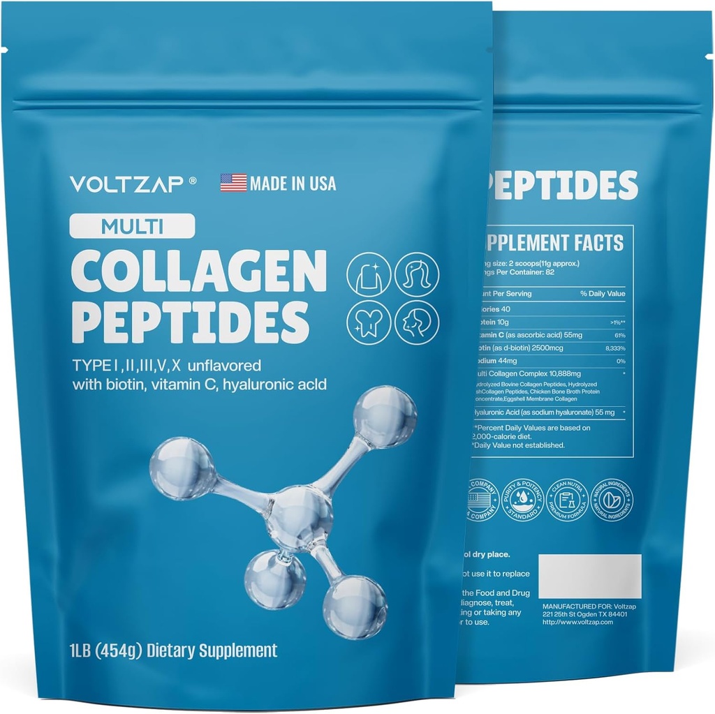 Več kolagenskih peptidov v prahu, tip I,II,III,V,X, Biotin & Vitamin C, naravni dodatek za zdravo kožo, lase, nohte, sklepi - nearomatizirana