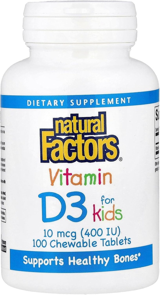 Naravni dejavniki, Vitamin D3 400 i.e., Podpira močne kosti, zobje in imunske funkcije, 100 tablet (100 odmerkov)