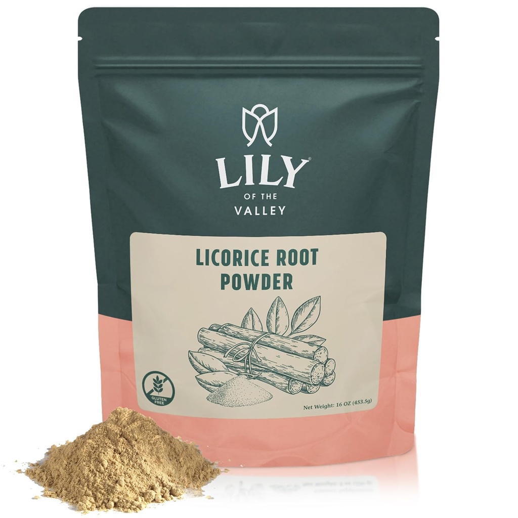Lily iz doline Licorice/Liquorice Root Powder - Ground Mulethi Izvira iz Indije - Naravni sladilo - Vegan & Gluten-free - Pakirano v Reseable Pouch (16oz, 453g)