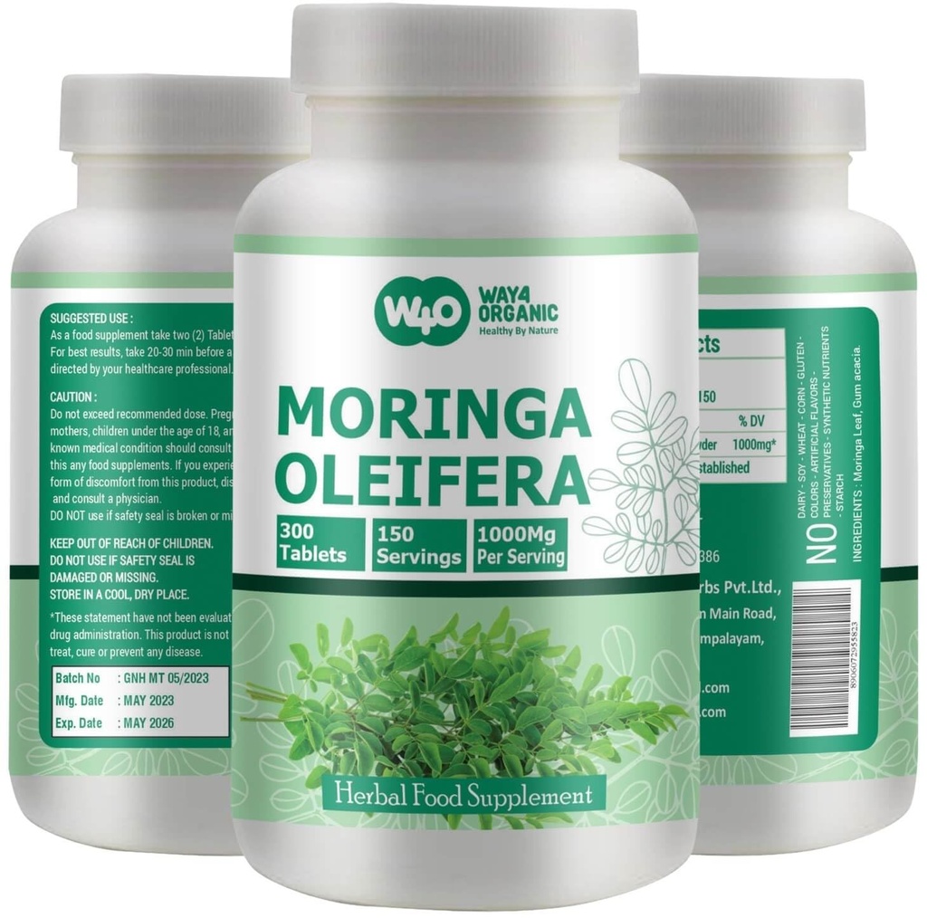 Moringa Leaf prašek kapsule (tablete) - 300 tablet, 150 servingov, 1000 mg (1 pakiranje)