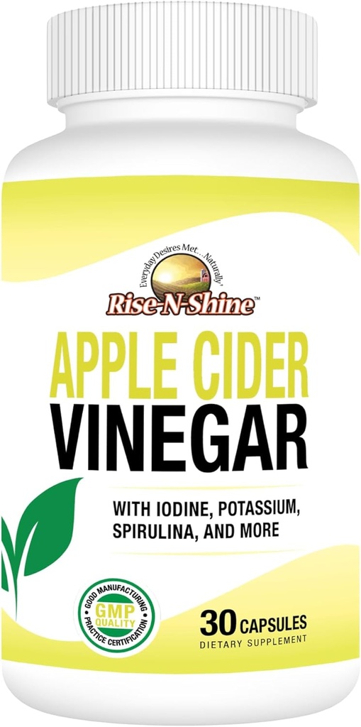 Rise-N-Shine Apple Cider Vinegar kapsule - Imunska podpora Vitamini - Gut Podpora za ženske in moške 30-dnevno oskrbo (30 kapsul)