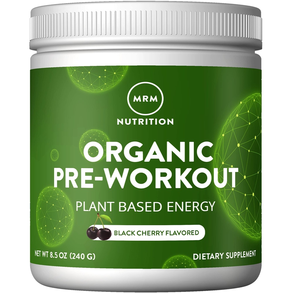 MRM Nutrition Organic Pre-World Powder - ženske & moški, 150 mg Naravni kofein & adaptogeni, Čista energija, Fokus & Krvni pretok, Vegan, Certified Organic, Non-GMO - 20 Serving, Črna Cherry aroma