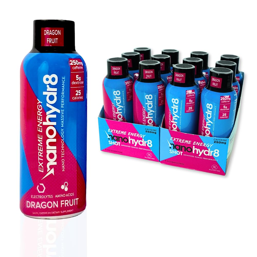 Nanohidrol Energijski napitek z nanotehnologijo za hitro hidracijo in regeneracijo elektrolitov, 4 Ounce Shooter, Dragon Fruit Extreme 12 Pack