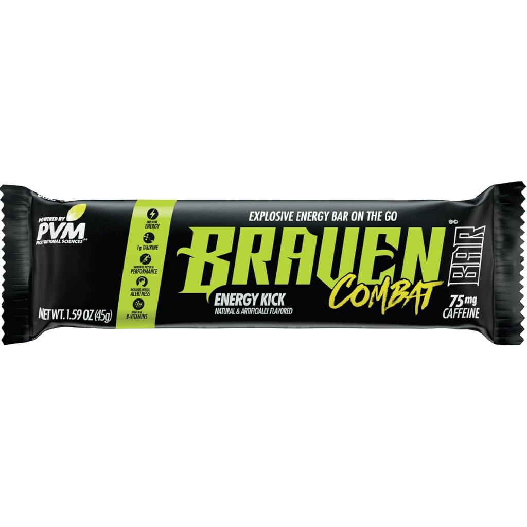 Braven Combat Energy Kick Energy Bars s kofeinom (1.59 oz, paket 20) – On-The-Go Energy Bars s 75mg Kofein – Gluten Free Energy Prigrizki – Alternative na energijo Chews s kofeinom