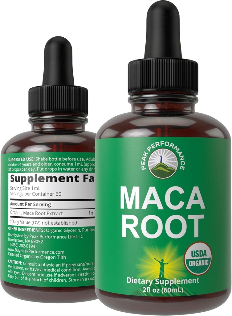 Maca Root tekoče kapljice. USDA Organic Vegan Extract dodatek za ženske in moške. Visoka biološka razpoložljivost Dopolnila. Maca za energijo, vzdržljivost in podporo razpoloženju. Brez sladkorja, brez glutena, brez kapsul