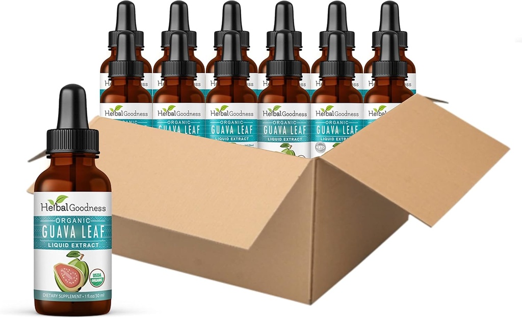 Guava Leaf Extract - Natural Guava Leaf - Podpora las, kože in nohti, Prebava in imuniteta - Zdravje in wellness - Non-GMO -1oz Liquid - Zeliščna dobrota (Pack of 12)
