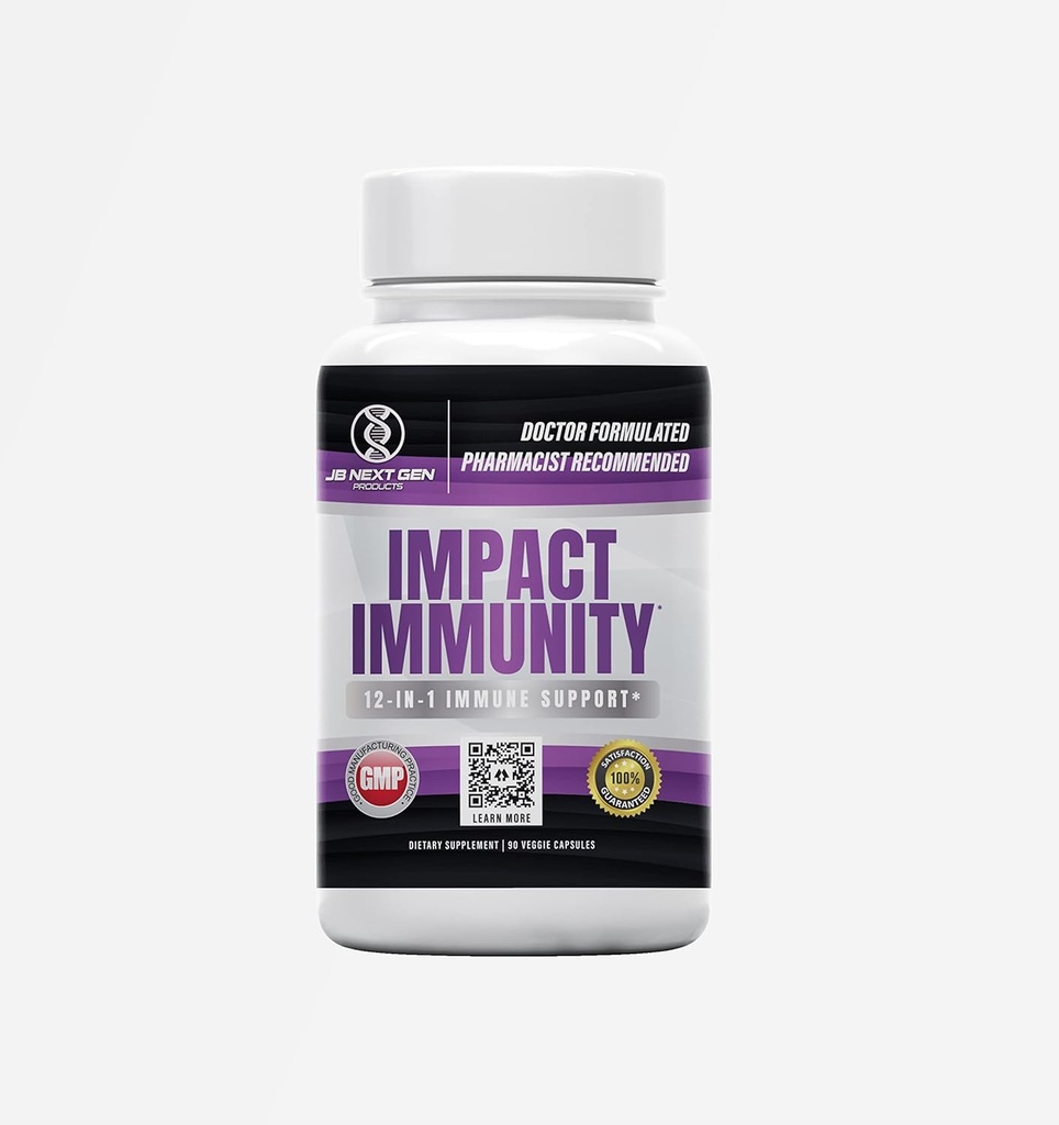 IMPACT IMMUNITY 12-IN-1 Imunski sistem Podpora z bezgavk, vitamin C, B6, B12, riboflavin (B2), cink, D3, Quercetin, tiamin Fisetin, L-levcin in probiotik-Made v ZDA- (90 grof)