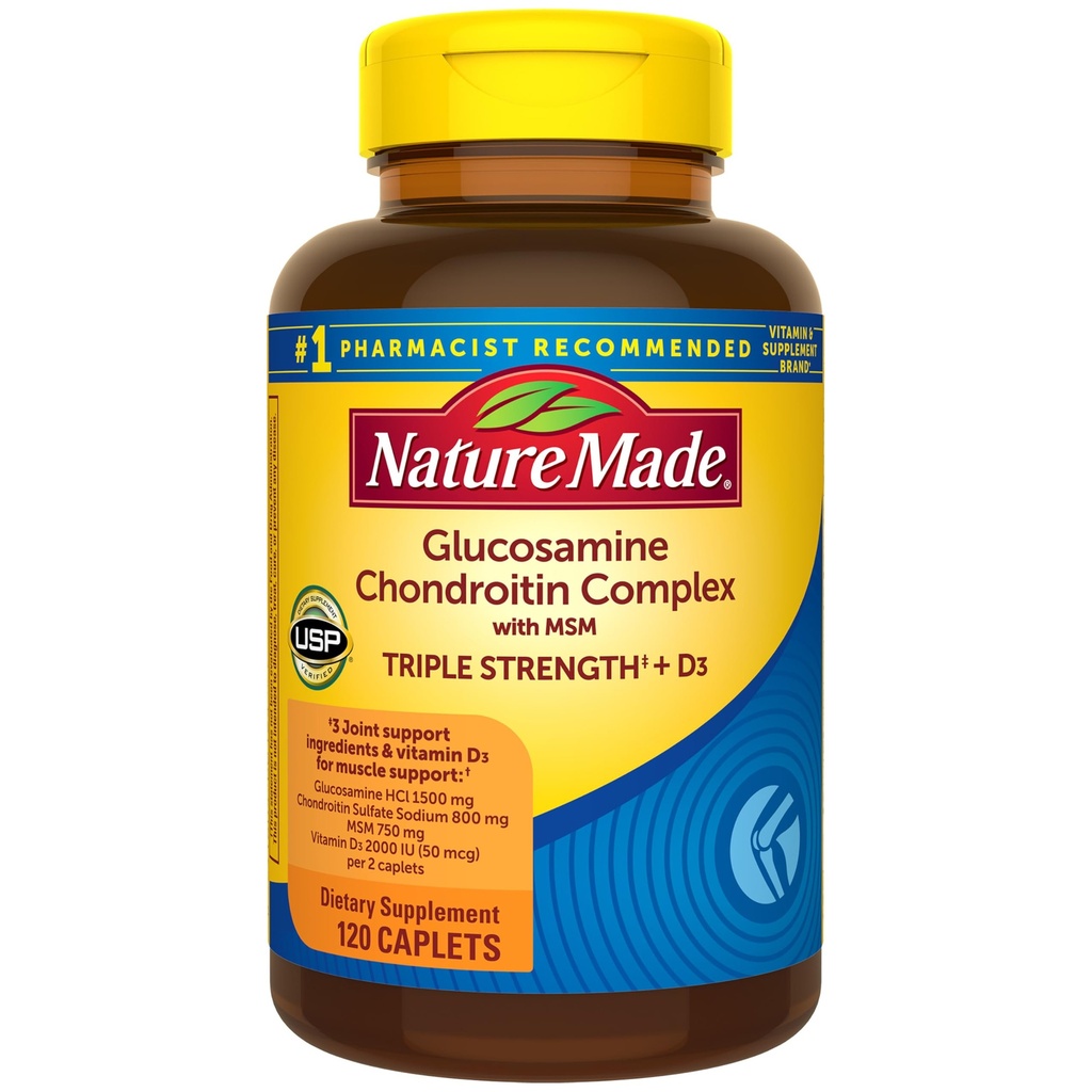 Nature Made Glucosamine Chondroitin Complex z MSM, Prehranska dopolnila za skupno podporo, 120 Caplets, 60 dnevna dobava