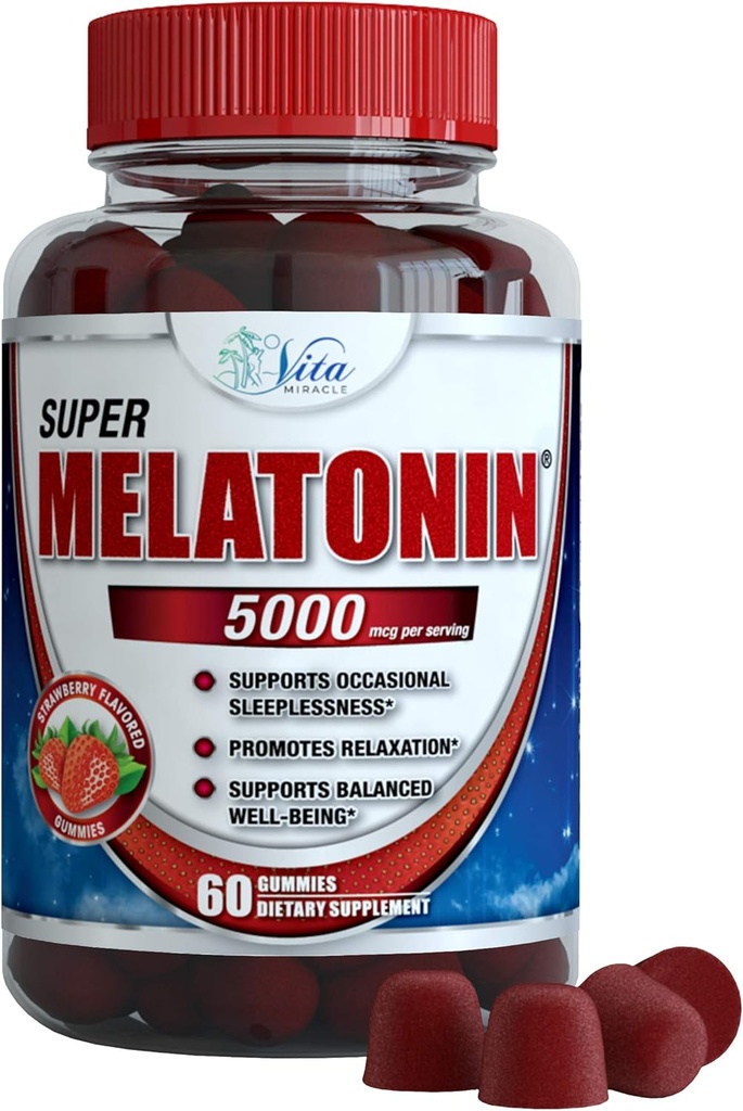 Vita Čudež Melatonin Gumies Otroci Odrasli 5mg - Dodatna moč spanja Gummy spalne tablete Dopolnilo za otroke in odrasli miren pomoč v spanju