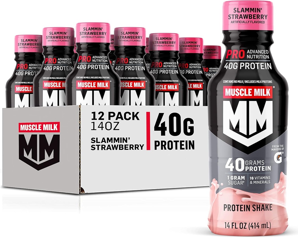 Muscle Milk Pro serija beljakovin Shake, Slammin' Jagoda, 40g beljakovine, 14 Fl Oz, 12 Pack