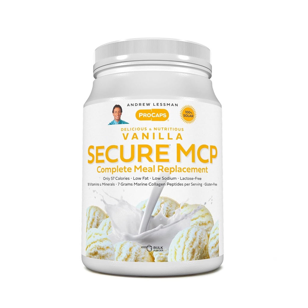 ANDREW LESSMAN Secure MCP Popolna obrok Nadomestek - Vanilla 10 Servinges - samo 57 kalorij, nizko maščobo, 7 Grams Marine Kolagen Peptides, Spodbuja Radiant gladko mehko kožo, Udobni sklepi