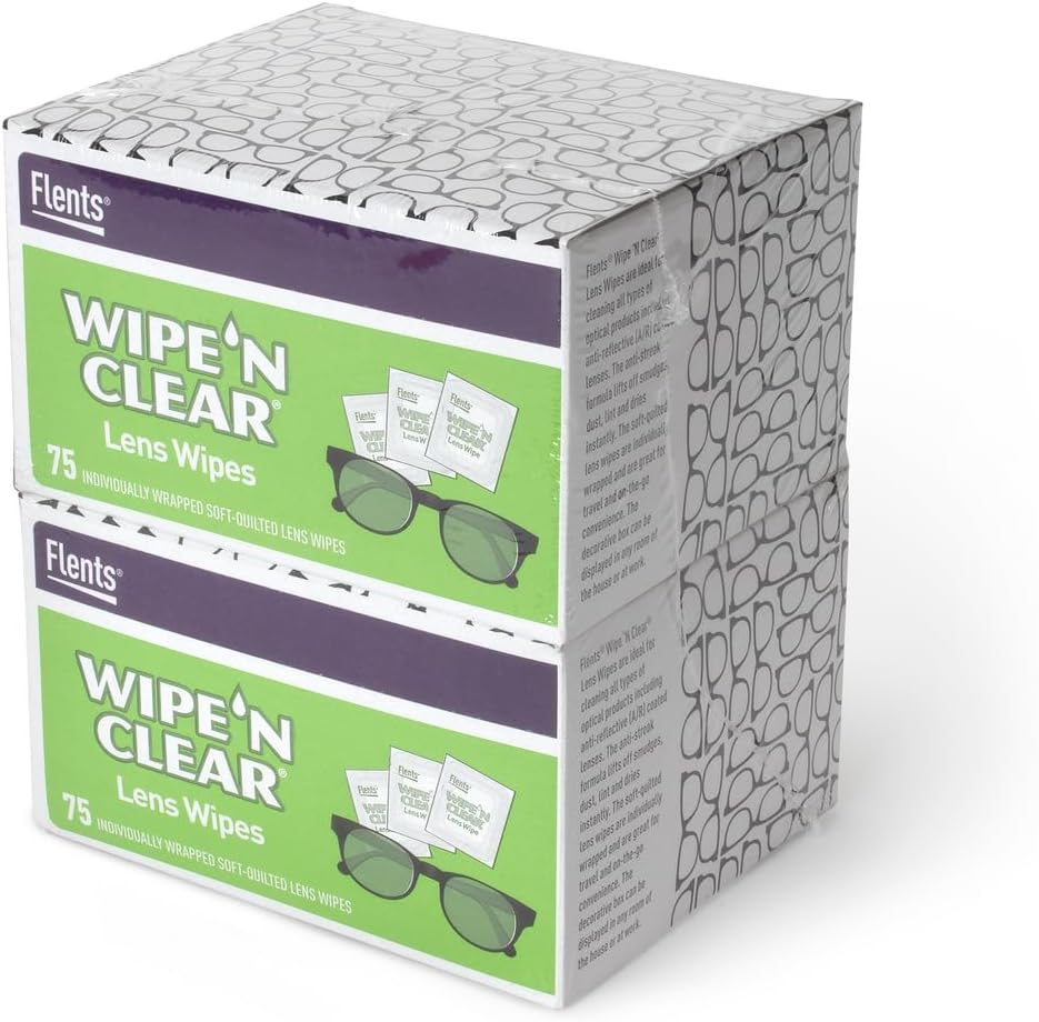 Flenti leče obrišite, Obrišite 'N jasno, 150 Count, Pred vlažen, Streak-free, Varen za očala, Sončna očala, Nežno čiščenje, Jasno vizijo, Individualno zaviti za potovanja in udobnost, Made in the USA