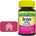 Spring Valley Železo kot Ferrous Sulfate 27 mg, 250 Count + STS Home Sticker.