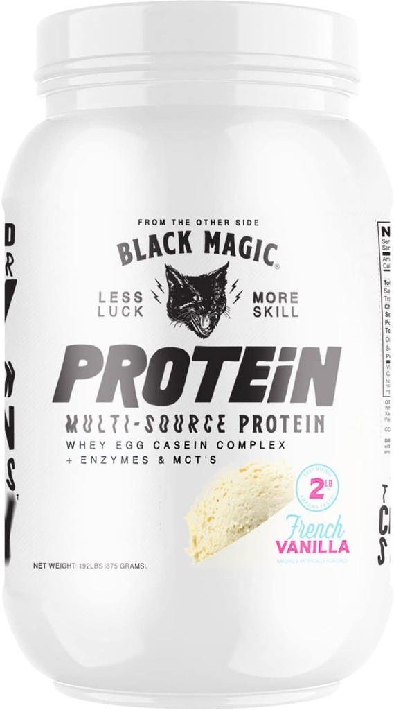 Black Magic Multi-Surce Protein - Whey, Kazein, Enzymes, & MCTs - Predpošta vadbe - Keto, Nizki sladkor, Gluten Free - Francoska Vanilla - 24g Protein - 2 LB