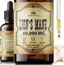 Lion's Mane Extract 2 fl oz Liquid – Naravna goba dodatek Tinkture za možgane, Spomin, Duševna jasnost & Fokus – Imunska podpora – Visoka moč Formula – 90-dnevna dobava