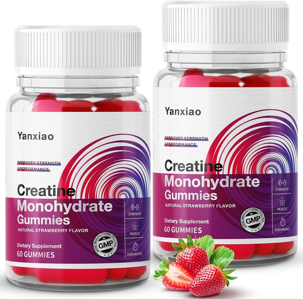 yanxiao Kreatin Monohidrat Gumiji 5g za moške in ženske, Formula za preprečevanje melting, žvečilni gumi brez sladkorja za mišično rast in moč, vsebuje vitamin C in druga hranila (120 Število)