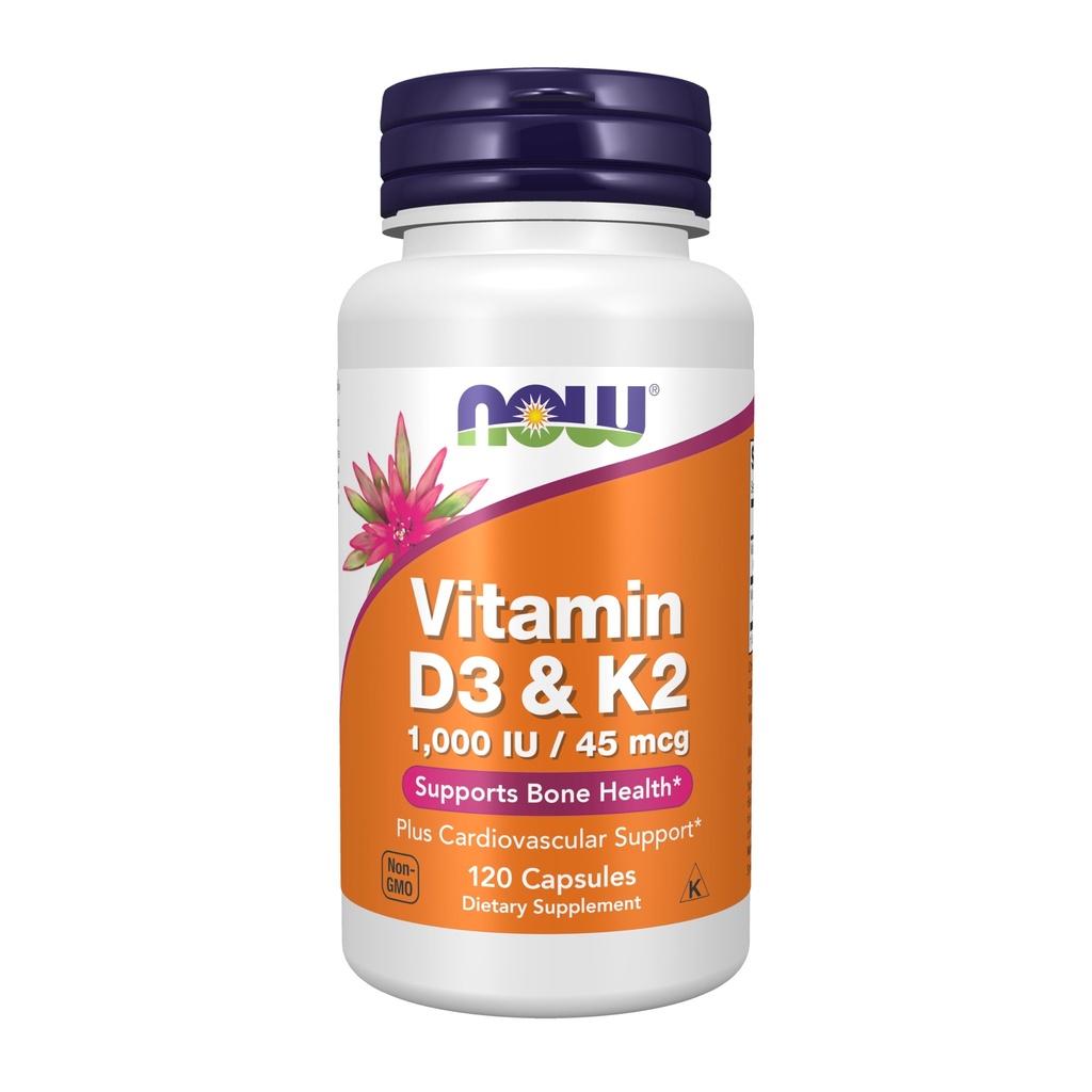 Zdaj dopolnila, Vitamin D-3 & K-2, 1.000 i.e./45 μg, Plus kardiovaskularna podpora*, Podpira zdravje kosti*, 120 kapsul