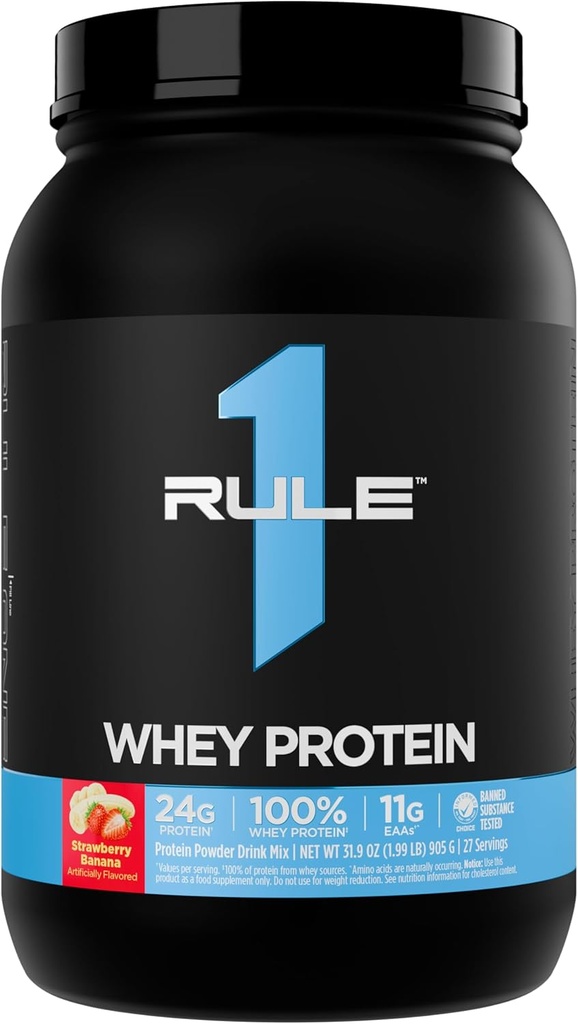 Pravilo 1 Whey Protein – 24g hitro delujoče beljakovine iz vseh Whey virov z naravno prisotnostjo EAAS & BCAA za regeneracijo vadbe ali kadarkoli uporabe (2 funta*, jagodna banana)