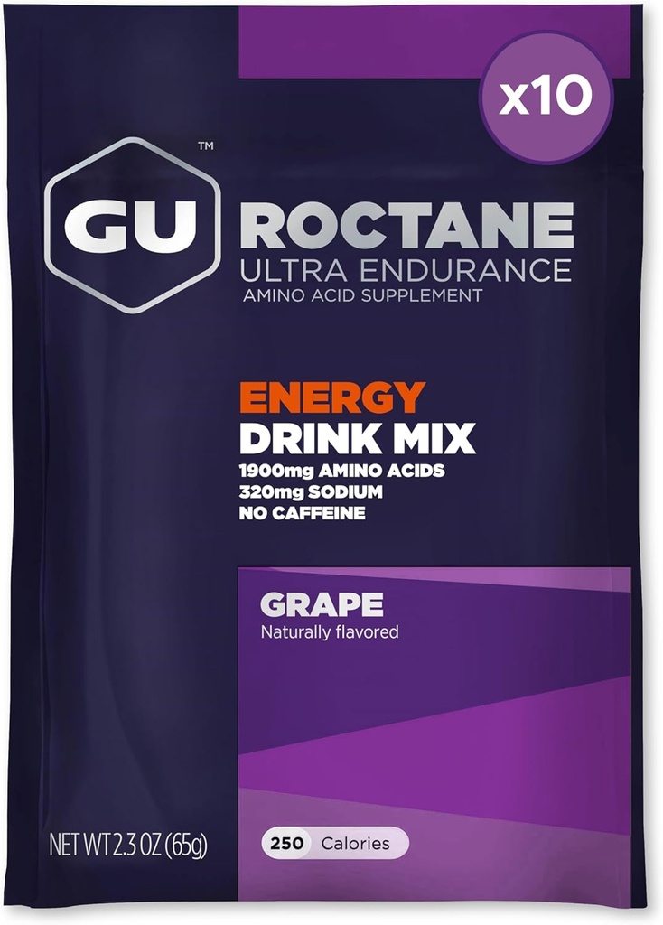 GU Energy Roctan Ultra Endurance Energy Drink Mix, Vegan, Gluten-free, Košir, Kofein- Free, in Dairy-free n-the-Go Energija za vse vadbe, 10 Enostranski paketi, Grozdje