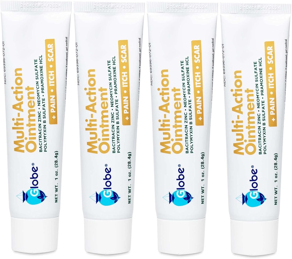 Globe (4 paket) Prva pomoč Antibiotični Sca zmanjšanje bolečine-relief, Anti-srbenje mazilo z neomicin, Bacitracin cink, Pramoksin HCl & Polymyxin B, za manjše cuts, Scrapes & Burns