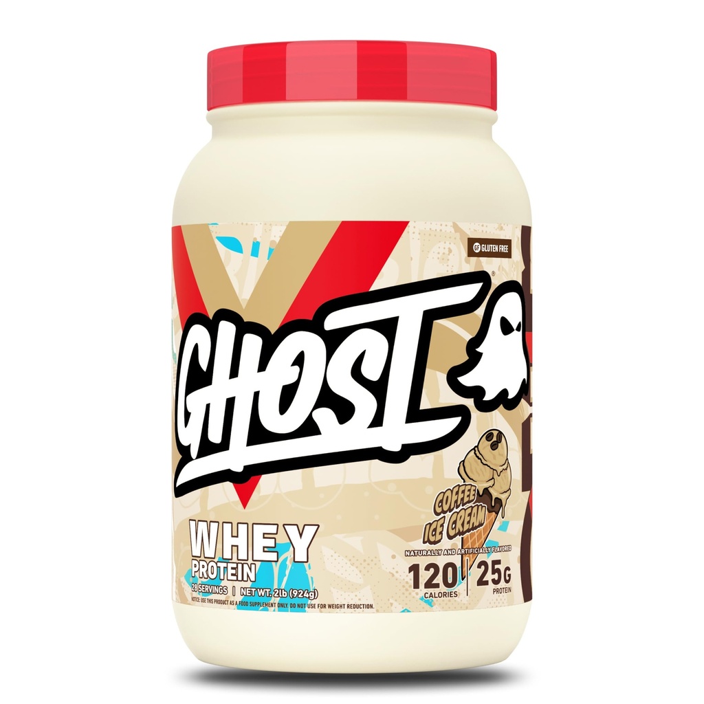 GHOST Whey Protein Powder, Coffee Ice Cream - 2LB, 25G beljakovine - Whey Protein Mešanica - ‐Post Workout Fitness & Nutrition Shakes, Smoothies, Pečenje in kuhanje - Soy & Gluten-free