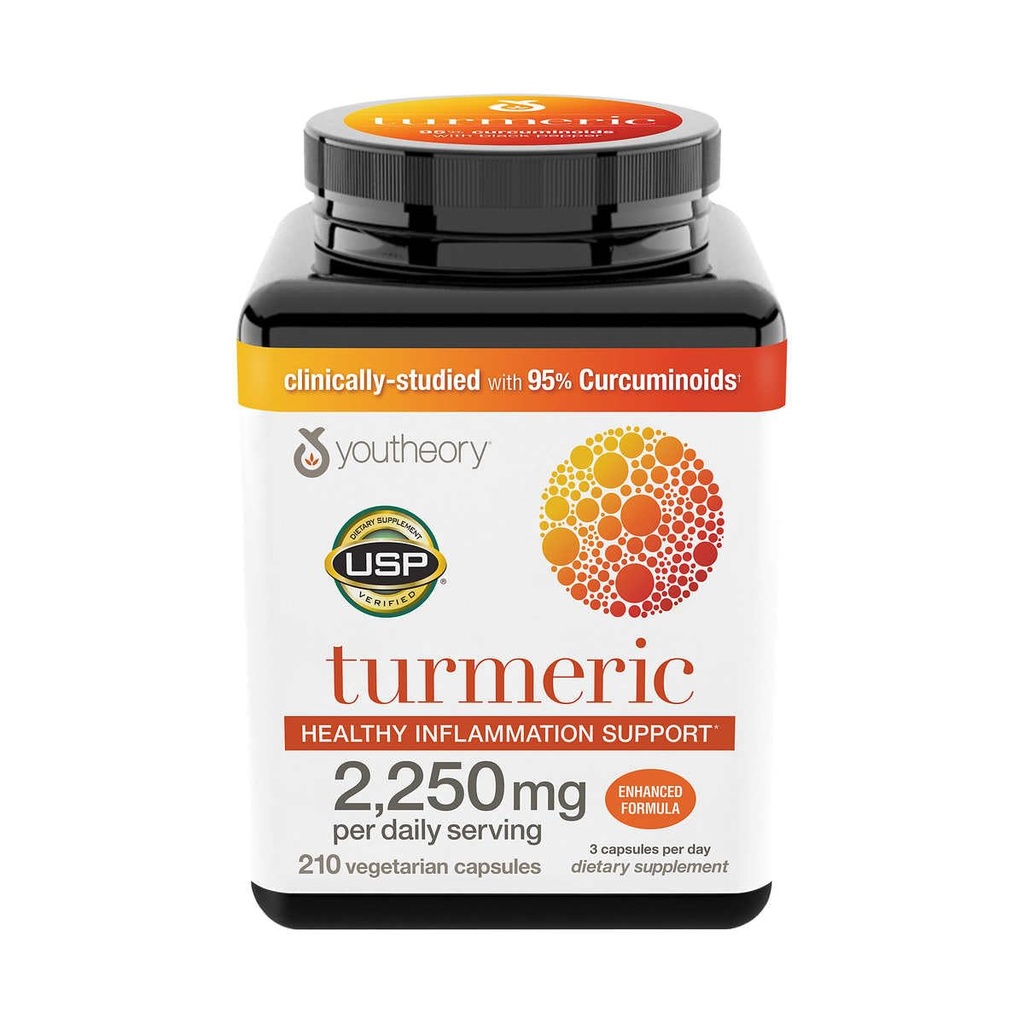 Youthory Turmeric Healthy Inflammation Support, Enhanced Formula (2250mg per Daily Serving) 210 Count (Pack of 1)