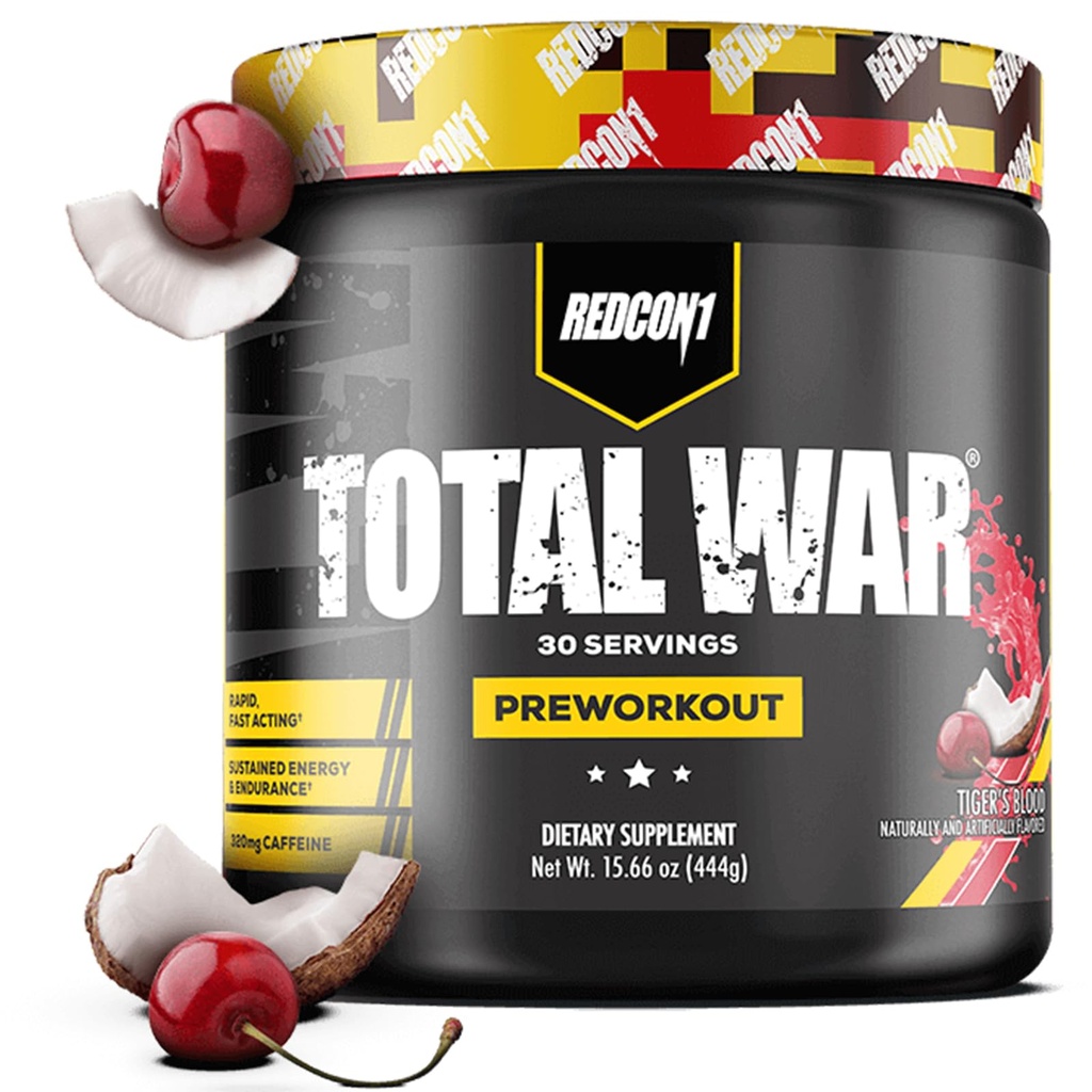 REDCON1 Total War Pre Workout, Tigrova kri - L citrulin, malinska kislina, izvleček listov zelenega čaja za črpalko pred vadbo za ženske in moške - 3.2g Beta alanina za zmanjšanje izčrpanosti (30 strežb)