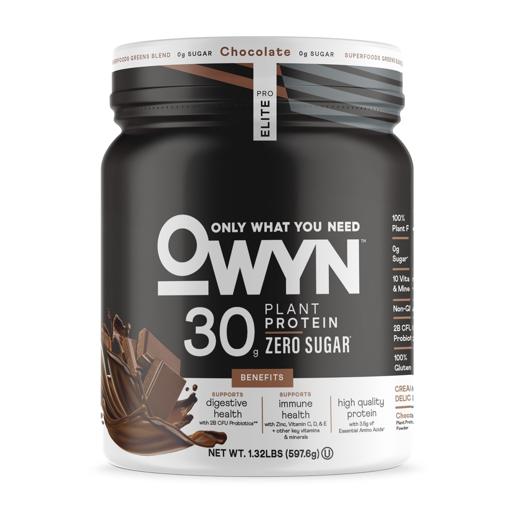 OWYN samo tisto, kar potrebujete Pro Elite High Protein Powder, 30g Vegan Beljakovine za regeneracijo vadbe, Okusen gladek okus, nič sladkorja, nizko neto ogljikovih hidratov, čokolada, 12 Serving (1,32 LB)