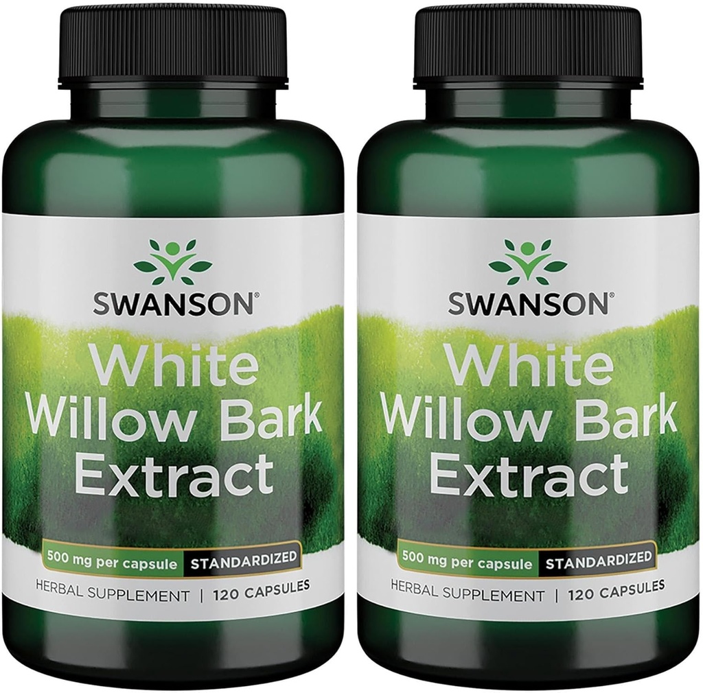 Swanson White Willow Bark Extract - spodbuja skupno podporo in lajšanje mišic - standardizirano na 15% Salicin - Naravni dodatek brez razdražljivosti želodca - (120 kapsule, 500mg vsak) (2 paket)