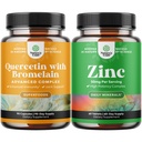 Paket Pure Quercetin z Bromelain dopolnilom + 500 mg Kapsule za imuno podporo in dihanje in cink 50mg - Izboljšati kožo in nohte las - Enostavno za pogoltniti Močne dnevne tablete za odrasle
