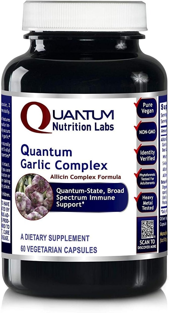 Quantum Nutrition Labs Quantum Česen Complex - česen Alicin dopolnila, česen tablete, alicin ekstrakt, česen ekstrakt, organske česen kapsule, Imunska podpora - 60 Vegetarijanske kapsule