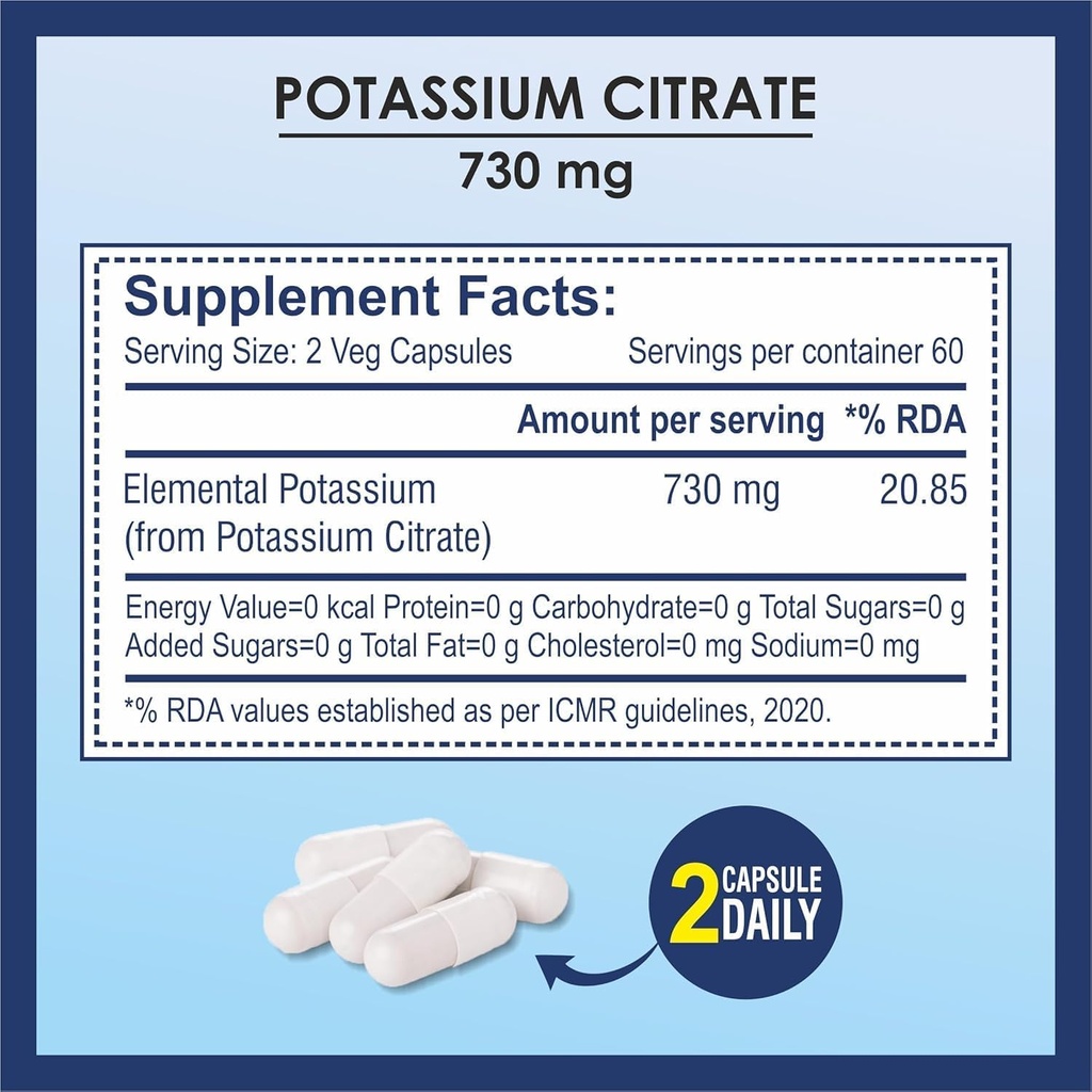 Kalijev citrat 730mg dodatek, podpira delovanje ledvic in zdrave mišice - 120 Zelenjavne kapsule