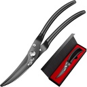 Kuhinja Škarje težka dajatev, Premium Kuhinja Škarje Nerjaveče jeklo, 8,8" Perutninske škarje Ultra Sharp za kosti piščančje meso, Hrana Škarje proti zdrsavanje ročaj, črni Titanian Plated, pomlad naložen