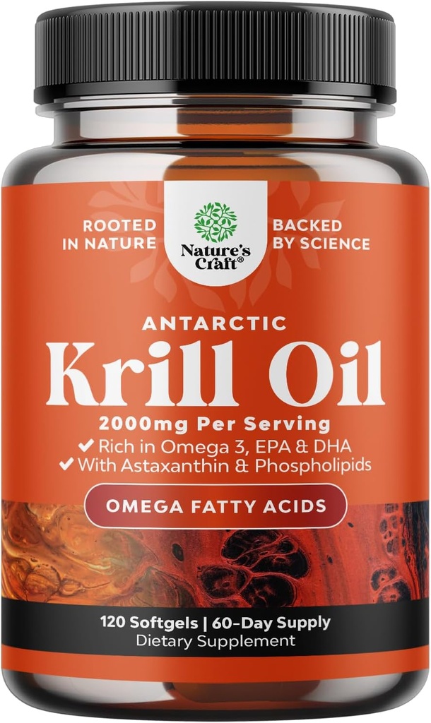 Antarktično olje krila 2000mg softgels Per Serving - Omega 3 Krill Oil Supplement with EPA DHA & Astaksantin - 3. stranka laboratorij Tested No Gluten GSO ali ribji pookus - 2 meseca