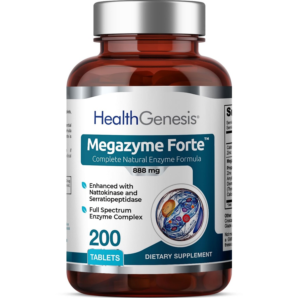 Megazyme Forte 200 tablete - naravne rastline proteolitični encimi Nattozimes Serrazimes podpira prebavni sistem imuno zdravje