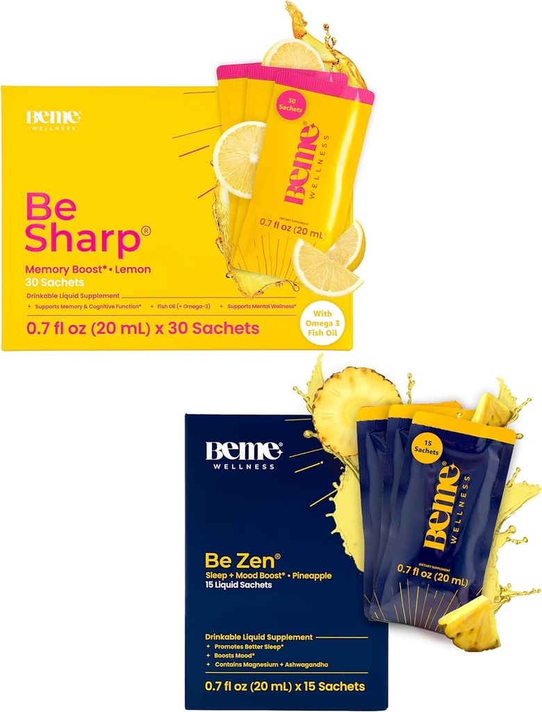 BeMe BeSharp & BeZen Bundle - Liquid Omega-3 & Magnezij Glycinate L-Theanine dodatki